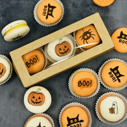 MAKROONID, HALLOWEENI DISAINIGA, ERINEVAD TÄIDISED, hind 6,5.- pk